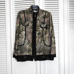 Women's Misook Lightweight Zip Up Jacket Animal Print Size M Business Casual